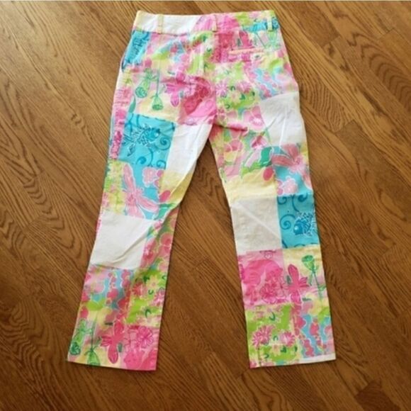 Lilly Pulitzer Vintage White Label Cropped Pants 0 Multi Petal Patch - Picture 1 of 4